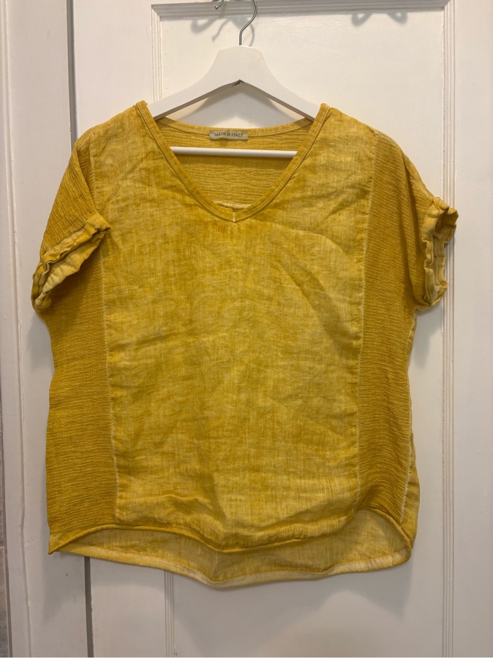 Yellow Linen Vneck Top